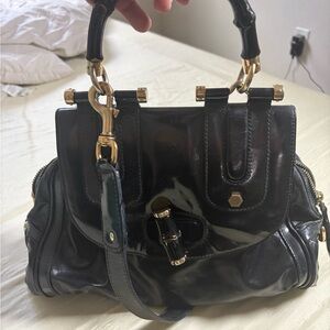 Gucci Black Leather Hobo Bag with Gold Accents